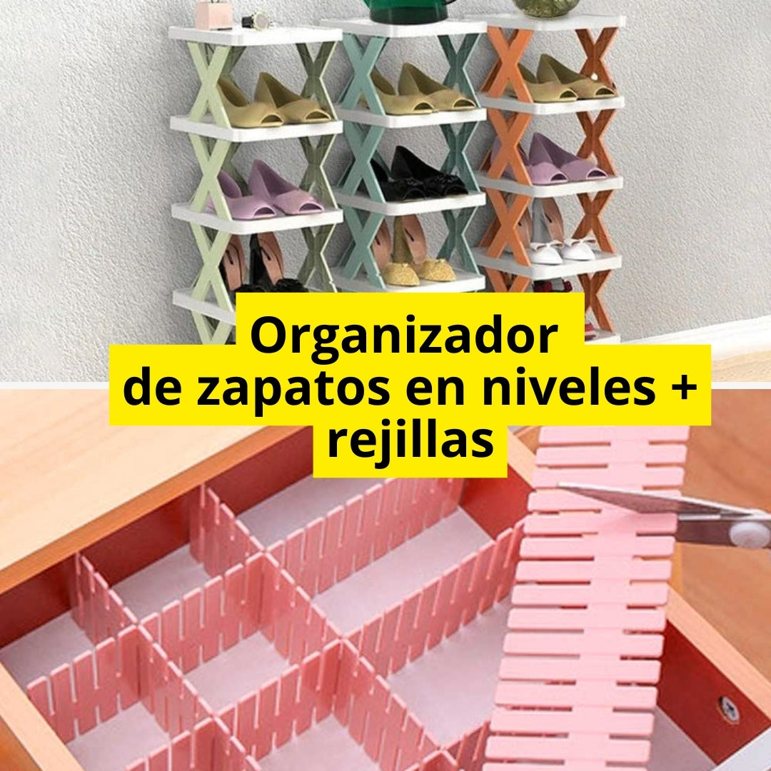 Kit de organizador de zapatos en niveles + rejillas